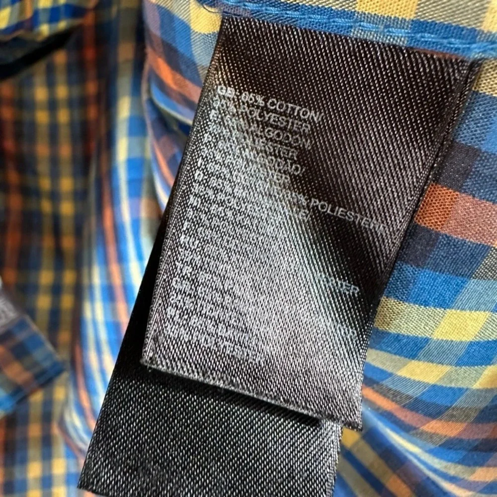 The North Face Mens Large Short Sleeve Button Up Blue Western Plaid Shirt